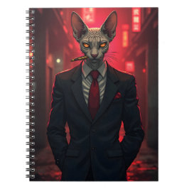 Neon Noir Sphynx Cat in Mafia Style ノートブック