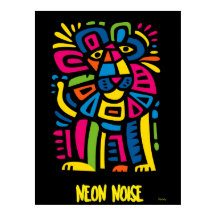 Neon Noise Lion – Abstract Geometric Tribal Art