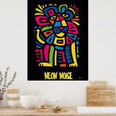 Neon Noise Lion – Abstract Geometric Tribal Art ポスター (キッチン)