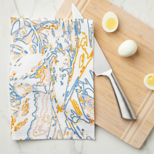 Neon Orange Yellow Blue Curvy Line Pattern -COOL キッチンタオル (四つ折り)