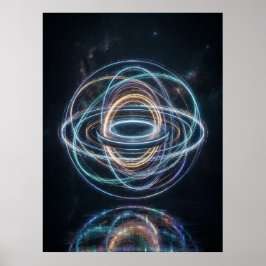Neon Orbital Rings Abstract Space ポスター