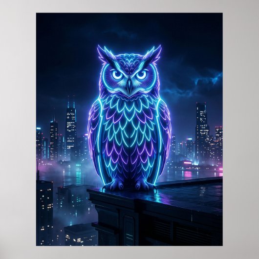 Neon Owl Midnight Skyline ポスター (正面)