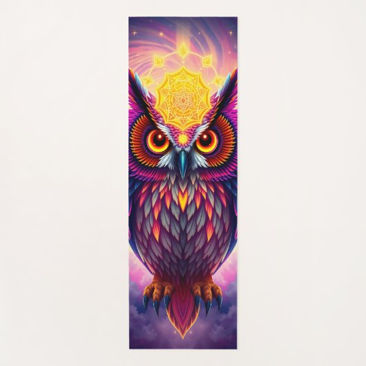 Neon Owl Portrait: Psychedelic Swirl Art ヨガマット (正面)