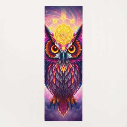 Neon Owl Portrait: Psychedelic Swirl Art ヨガマット (裏面)
