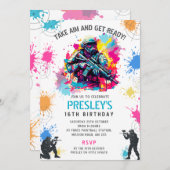 Neon Paintball Invitation - Combat Birthday Party 招待状 (正面/裏面)