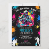 Neon Paintball Invite - Combat Glow Birthday Party 招待状 (正面)