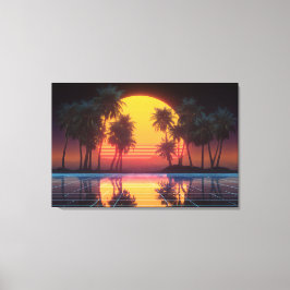 Neon Palm Grid Sunset キャンバスプリント