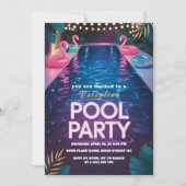 Neon Palm Springs Pool Party Birthday 招待状 (正面)