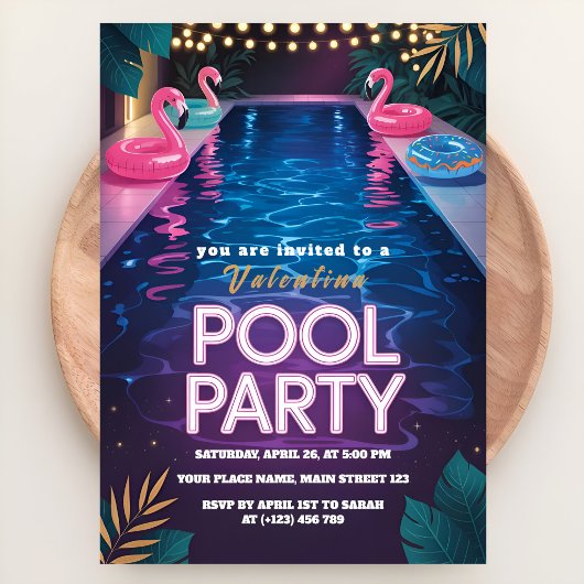 Neon Palm Springs Pool Party Birthday 招待状