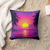 Neon Palm Sunset and Blue Glow Oasis Pillow クッション (ブランケット)