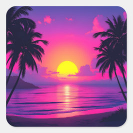 Neon Palm Sunset – Vaporwave Tropical Aesthetic スクエアシール