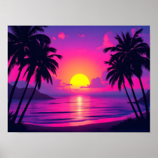 Neon Palm Sunset – Vaporwave Tropical Aesthetic ポスター