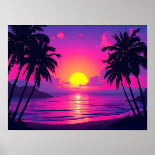 Neon Palm Sunset – Vaporwave Tropical Aesthetic ポスター (正面)