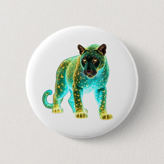 Neon Panther: Cosmic Glow Wildlife Art 缶バッジ (正面)