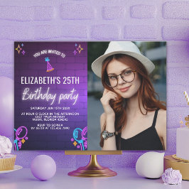 Neon Party Birthday Invitation Photo Design 招待状