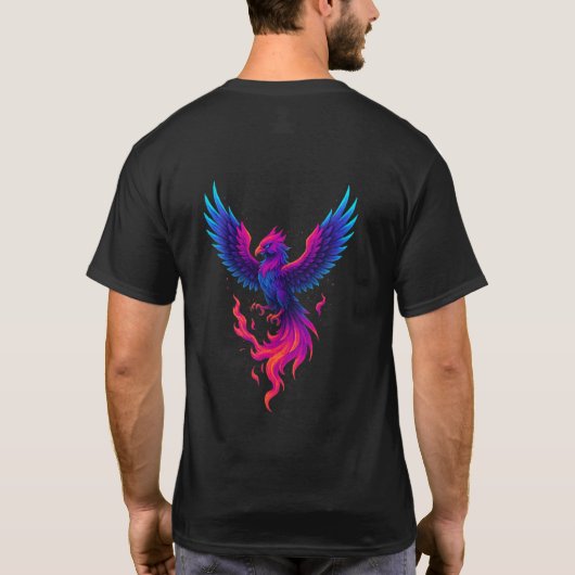 Neon Phoenix Rebirth – Vibrant Mythical Firebird D Tシャツ (裏面)