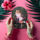 Neon Pinkスクリプモダント写真Save the Date アクリル招待状
