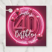 Neon Pink 3D Balloons 40th Birthday Thank You フェイバータグ (正面)