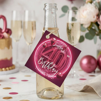 Neon Pink 3D Balloons 40th Birthday Thank You フェイバータグ