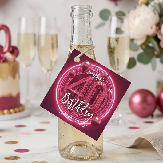 Neon Pink 3D Balloons 40th Birthday Thank You フェイバータグ