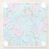Neon Pink and Blue Tropical Plant Pattern ガラスコースター (裏面)