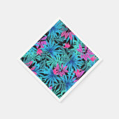Neon Pink and Blue Tropical Plant Pattern スタンダードカクテルナプキン (角)