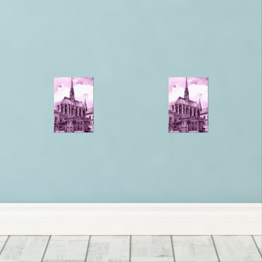 Neon pink and cobalt bridge arcs over a luminous c (ウッドフロア)