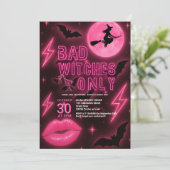 Neon Pink Bad Witches Halloween Girls Night Out 招待状 (スタンド正面)