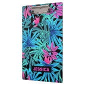 Neon Pink Blue Tropical Plant Pattern Personalised クリップボード (左)