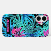Neon Pink Blue Tropical Plant Pattern Personalised Case-Mate iPhoneケース (裏面 (横))