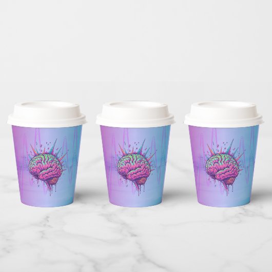 Neon Pink Brain Paper Cups 紙コップ (複数)