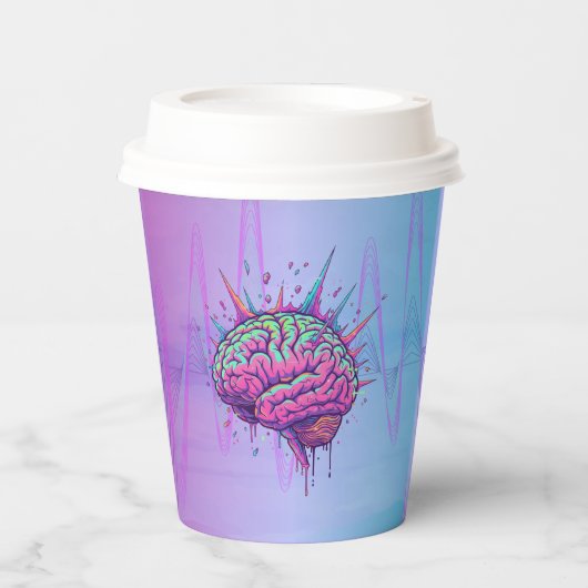 Neon Pink Brain Paper Cups 紙コップ (正面)