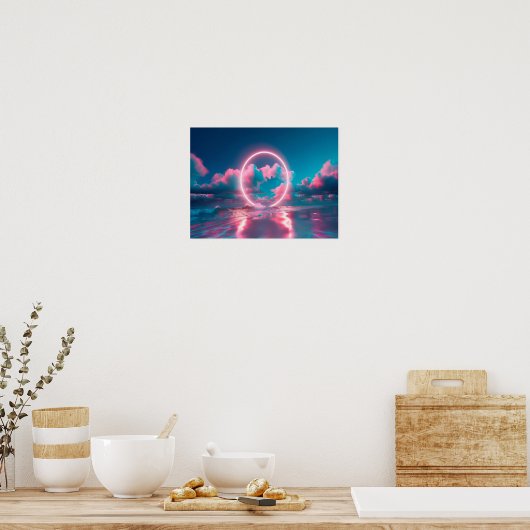 Neon Pink cloud beach wall art horizontal _ Eclect ポスター (キッチン)