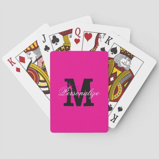 Neon pink custom monogrammed playing cards トランプ (裏面)
