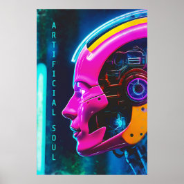 Neon Pink Cyberpunk Android Artificial Soul ポスター