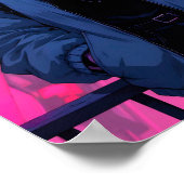 Neon Pink Cyberpunk Girl City Portrait ポスター (角)