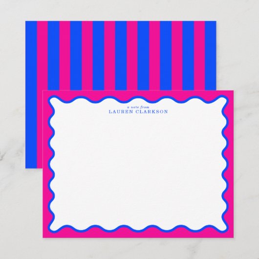 Neon Pink & Electric Blue Wavy Note Card 招待状 (正面/裏面)