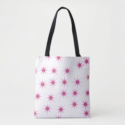 Neon Pink Glowing Stars Pattern トートバッグ (正面)