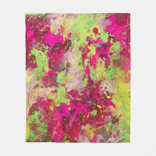 Neon Pink Lime Abstract Splatter Art Blanket フリースブランケット (正面)