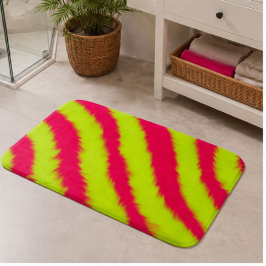 Neon Pink Lime Green Fuzzy StripeVibrant Y2K Pop バスマット