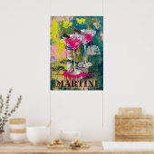 Neon Pink Martini Pop Art: Modernes Cocktail Gemäl ポスター (キッチン)