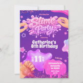 Neon Pink Purple Slime Birthday Invitation 招待状 (正面)