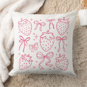 Neon Pink Strawberries and Bows Kawaii Design クッション (ブランケット)