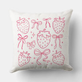 Neon Pink Strawberries and Bows Kawaii Design クッション (裏面)
