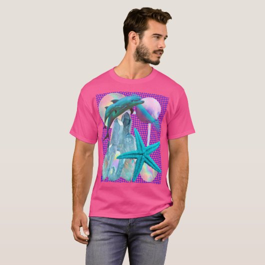 Neon Pink Vaporwave / Seapunk Eutique, Dolphin Tシャツ (正面フル)