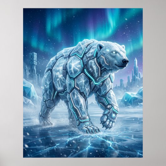 Neon Polar Bear Frozen Grid ポスター (正面)