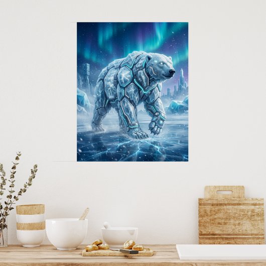 Neon Polar Bear Frozen Grid ポスター (キッチン)