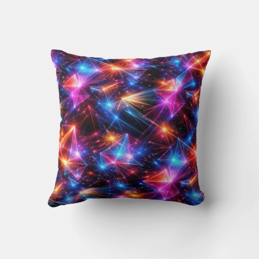 Neon Polygon Abstract with Explosions クッション (裏面)