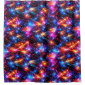 Neon Polygon Abstract with Explosions シャワーカーテン (正面)
