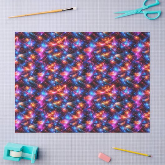 Neon Polygon Abstract with Explosions 薄葉紙 (クラフト)